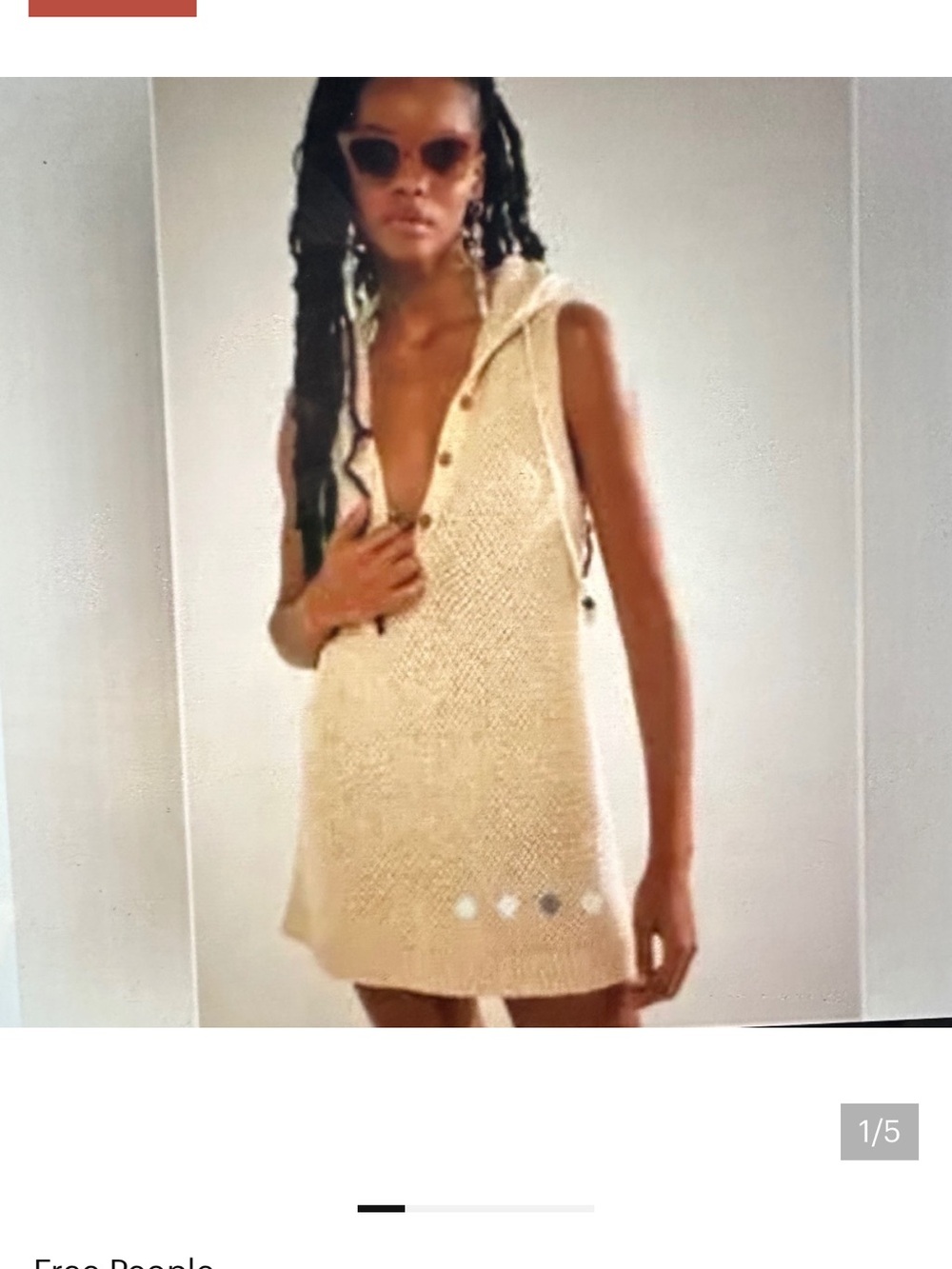 Free People Cream Crochet Hooded Mini Cover-Up